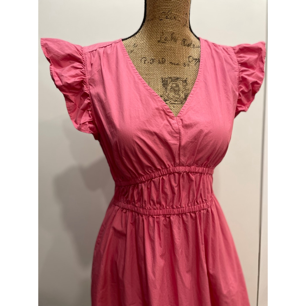 Ralph Lauren CHAPS Pink Milkmaid Tiered Midi Dress M Coquette Summer Preppy - Picture 2 of 8